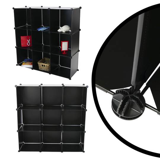Modular shelving closet storage organizing 9 plastic cube 35x35cm black