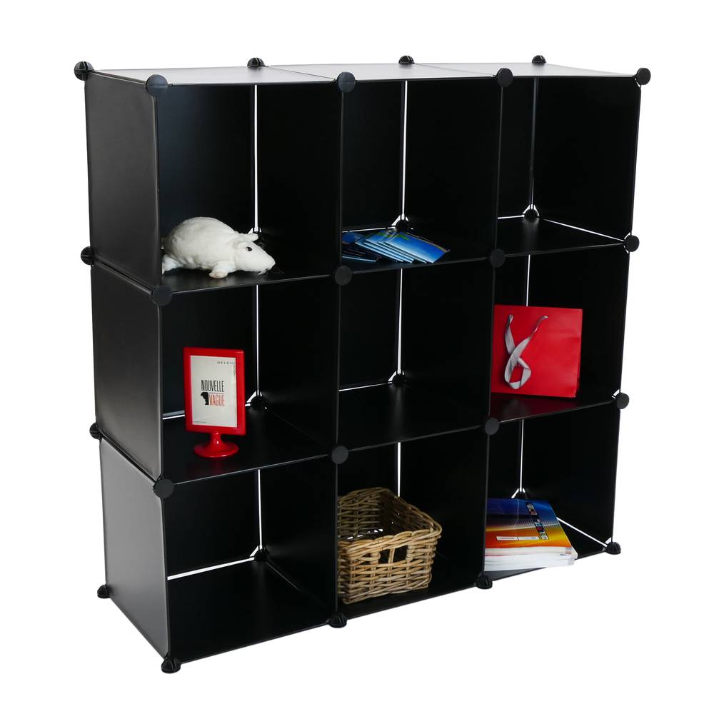 Modular shelving closet storage organizing 9 plastic cube 35x35cm black