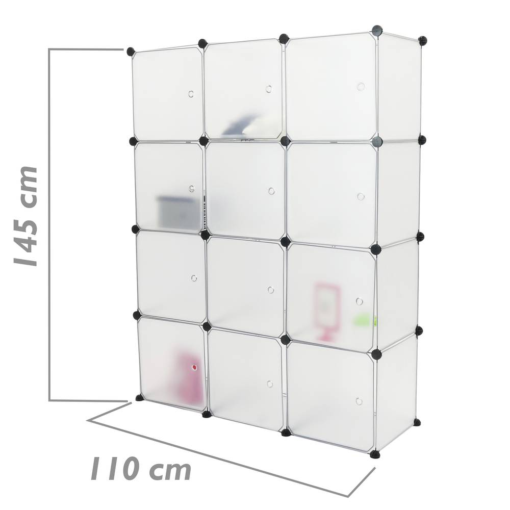 Modułowa szafka z organizerem Półki na 12 kostek z białego plastiku 35x35 cm z drzwiami