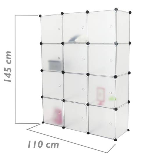 Modułowa szafka z organizerem Półki na 12 kostek z białego plastiku 35x35 cm z drzwiami