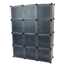 Modular shelving closet storage organizing 12 plastic cube 35x35cm black with doors