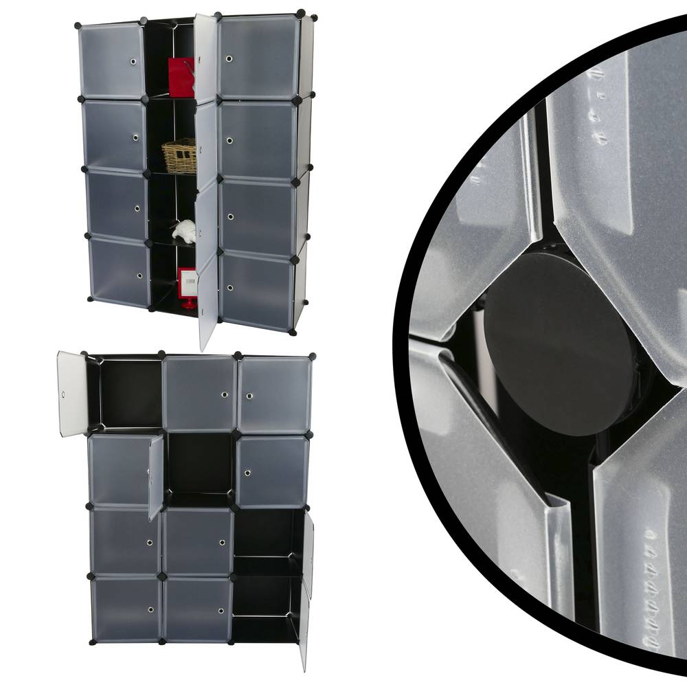 Modułowa szafka organizerowa Półki na 12 kostek z czarnego plastiku 35x35 cm z drzwiami