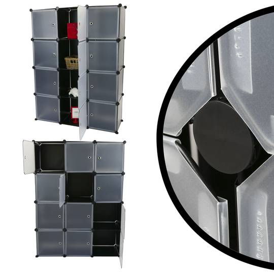 Modułowa szafka organizerowa Półki na 12 kostek z czarnego plastiku 35x35 cm z drzwiami