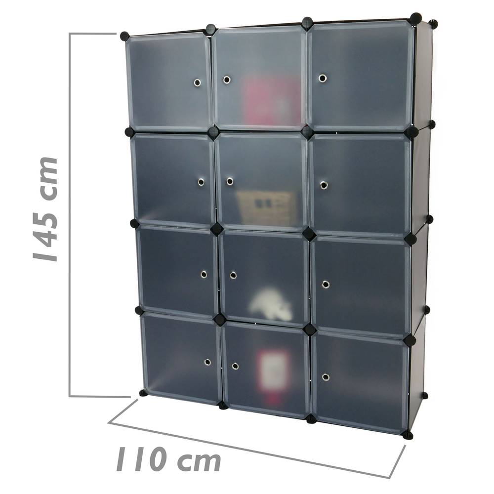 Modułowa szafka organizerowa Półki na 12 kostek z czarnego plastiku 35x35 cm z drzwiami