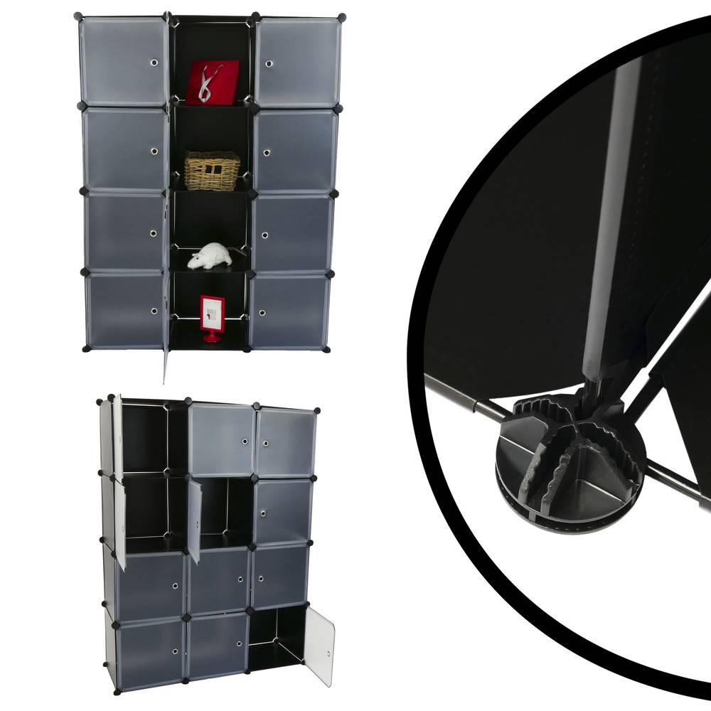 Modułowa szafka organizerowa Półki na 12 kostek z czarnego plastiku 35x35 cm z drzwiami