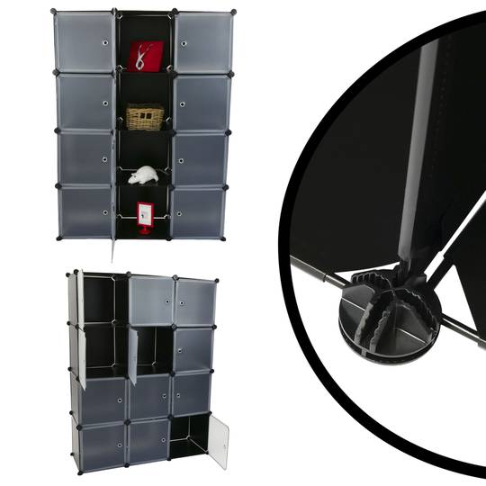 Modułowa szafka organizerowa Półki na 12 kostek z czarnego plastiku 35x35 cm z drzwiami