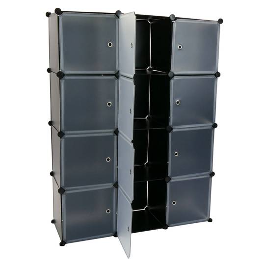 Modułowa szafka organizerowa Półki na 12 kostek z czarnego plastiku 35x35 cm z drzwiami