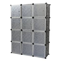 Modułowa szafka z organizerem Półki na 12 kostek z czarnego plastiku 35x35 cm z drzwiami i rysunkami