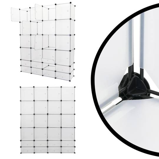 Armário organizador modular Prateleiras do 24 cubos 35x35cm 17x35cm de plástico branco com portas