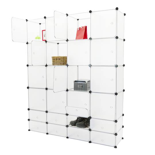 Armário organizador modular Prateleiras do 24 cubos 35x35cm 17x35cm de plástico branco com portas