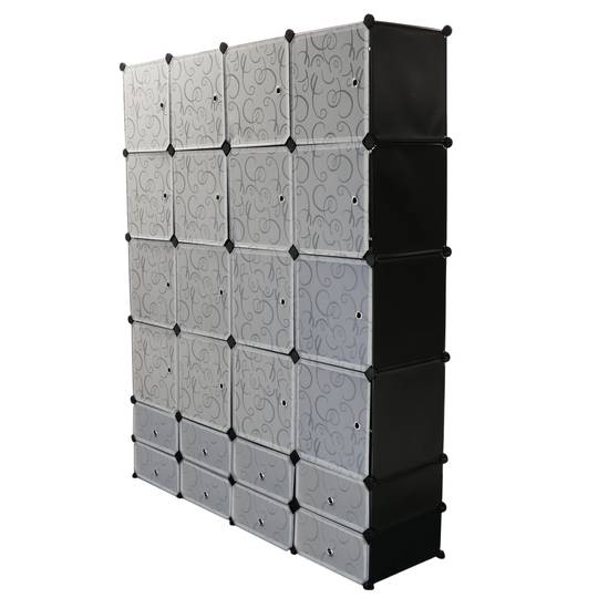 Modular shelving closet storage organizing 24 plastic cube 35x35cm 17x35cm black with doors