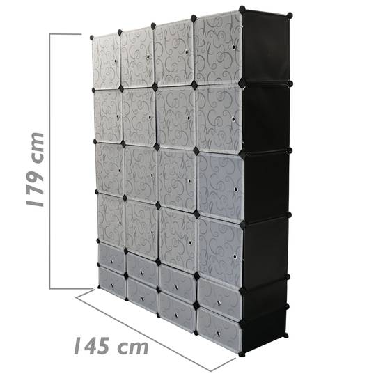 Modular shelving closet storage organizing 24 plastic cube 35x35cm 17x35cm black with doors