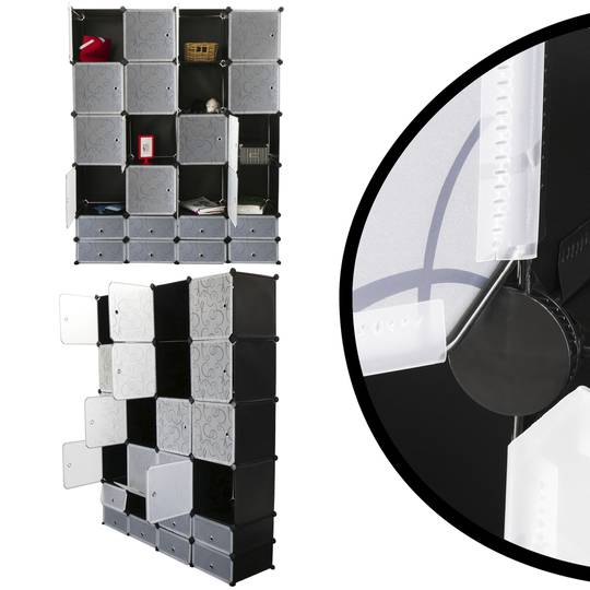 Modular shelving closet storage organizing 24 plastic cube 35x35cm 17x35cm black with doors