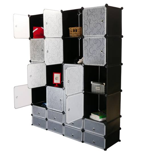 Modular shelving closet storage organizing 24 plastic cube 35x35cm 17x35cm black with doors