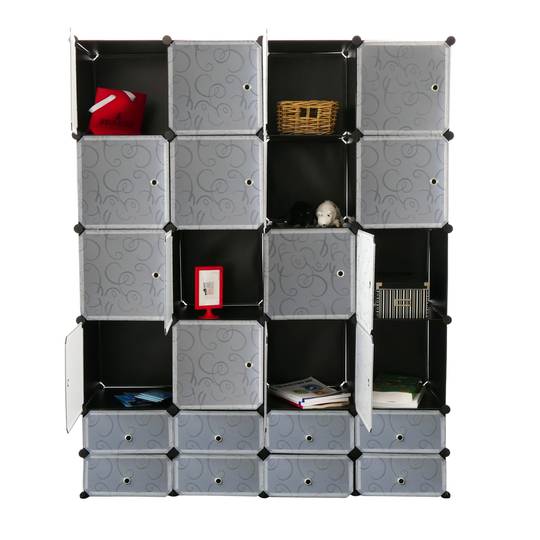 Modular shelving closet storage organizing 24 plastic cube 35x35cm 17x35cm black with doors
