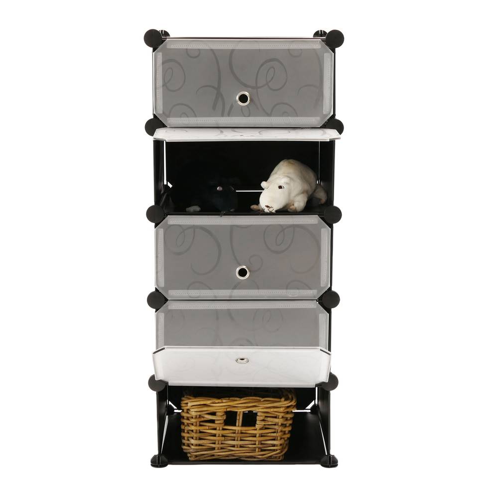 Modułowa szafka organizerowa Półki 5-półkowe z czarnego plastiku 17x35 cm z drzwiami i ciągnione