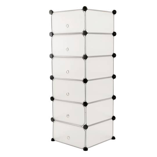 Armoire penderie cabinet etagère de 6 cubes de 17x35cm en plastique blanc avec portes