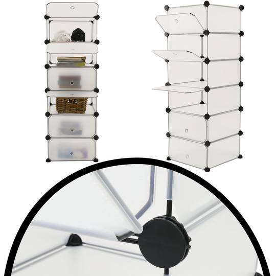 Armoire penderie cabinet etagère de 6 cubes de 17x35cm en plastique blanc avec portes