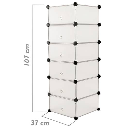 Armoire penderie cabinet etagère de 6 cubes de 17x35cm en plastique blanc avec portes