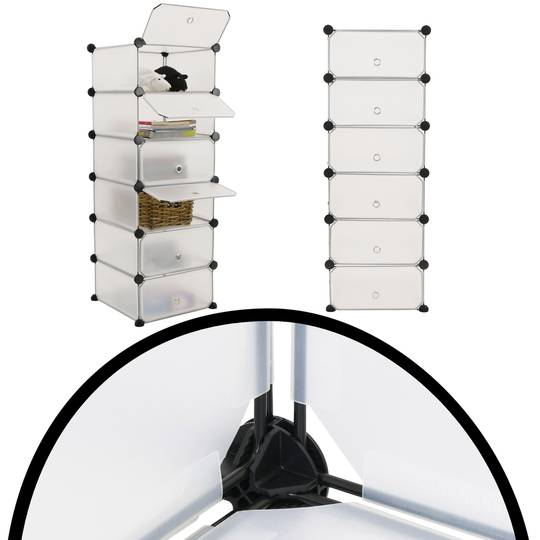 Armoire penderie cabinet etagère de 6 cubes de 17x35cm en plastique blanc avec portes