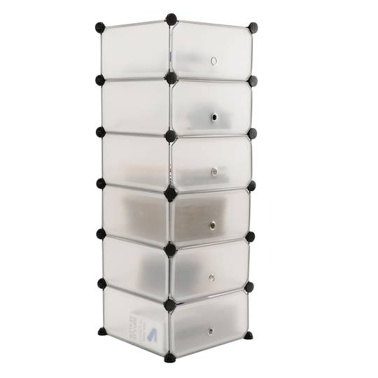 Armoire penderie cabinet etagère de 6 cubes de 17x35cm en plastique blanc avec portes