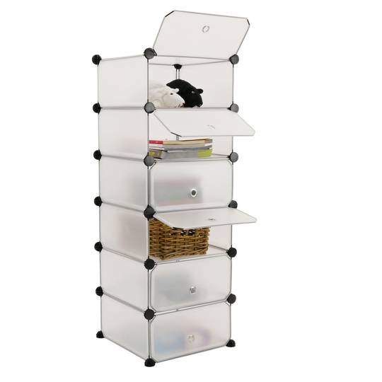 Armoire penderie cabinet etagère de 6 cubes de 17x35cm en plastique blanc avec portes