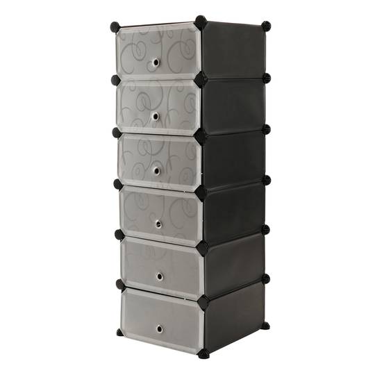 Modular shelving closet storage organizing 6 plastic cube 17x35cm black with doors and patterned