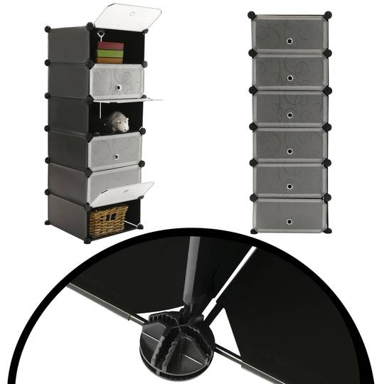 Modular shelving closet storage organizing 6 plastic cube 17x35cm black with doors and patterned