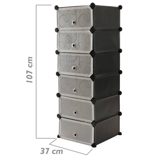 Modular shelving closet storage organizing 6 plastic cube 17x35cm black with doors and patterned