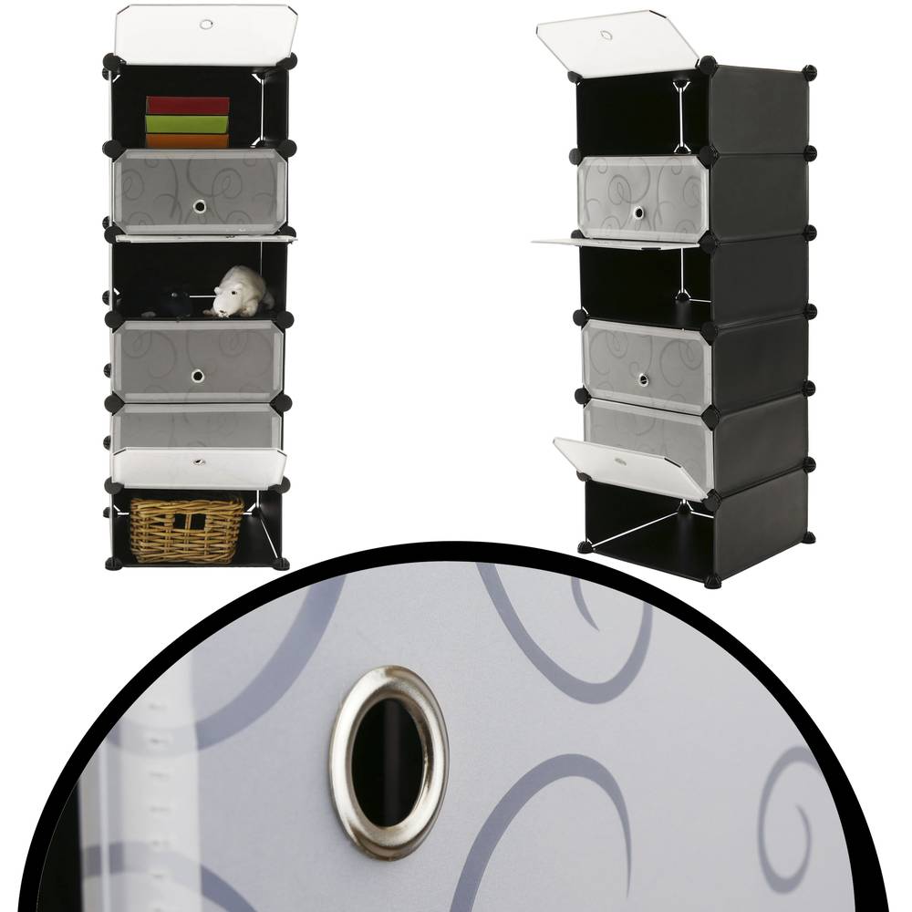 Modular shelving closet storage organizing 6 plastic cube 17x35cm black with doors and patterned