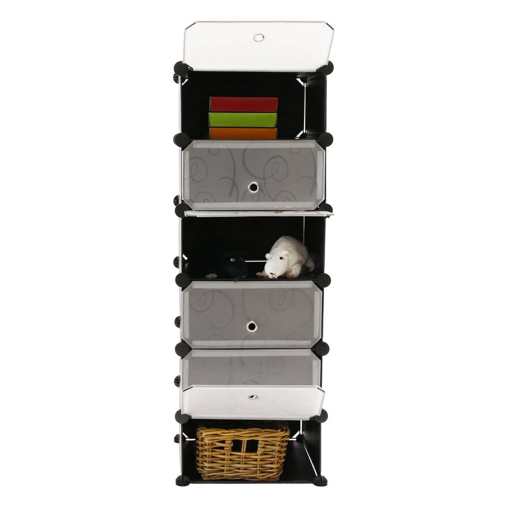 Modular shelving closet storage organizing 6 plastic cube 17x35cm black with doors and patterned