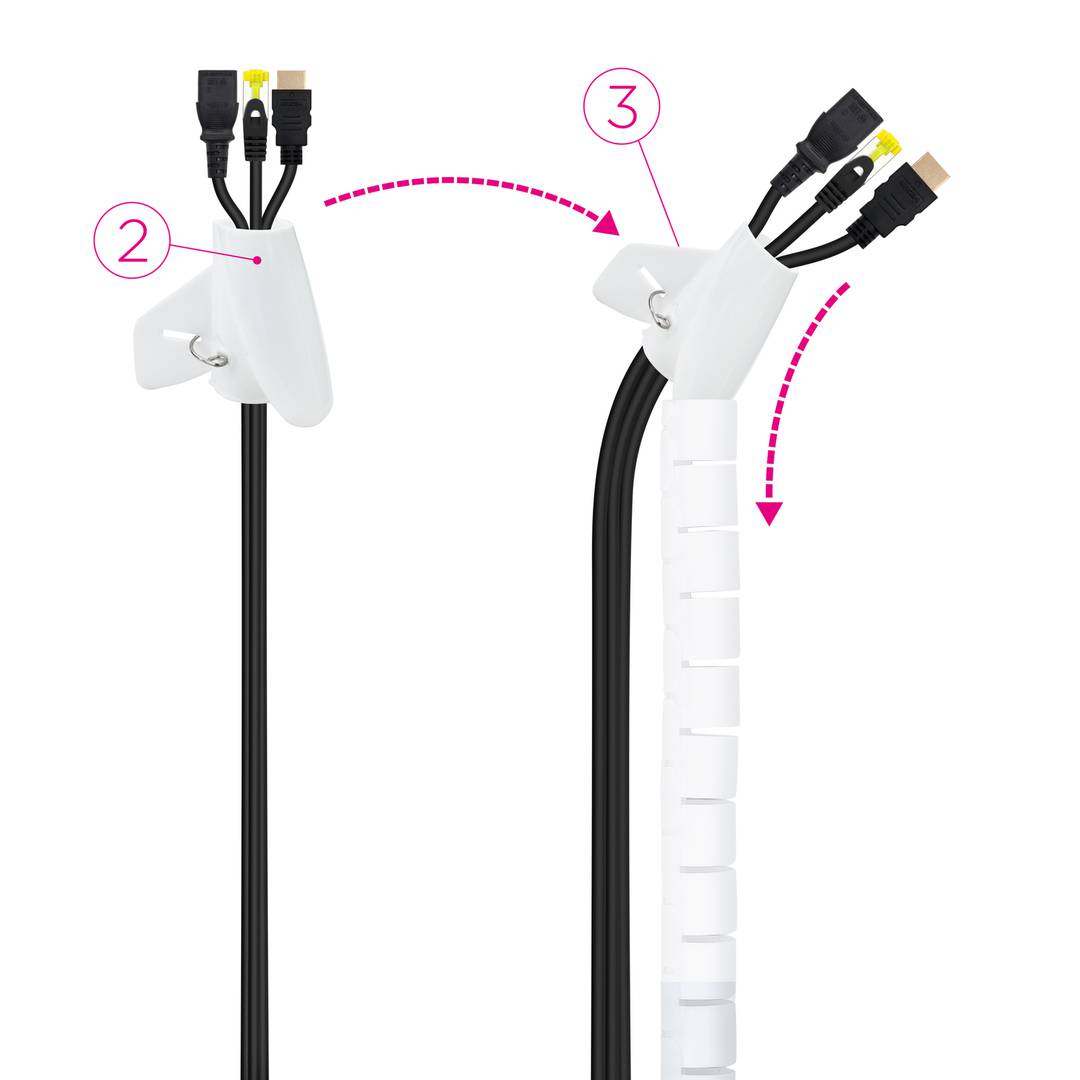 Organisateur de câbles. Gaine blanche avec clip 22-27 mm longueur 1 m
