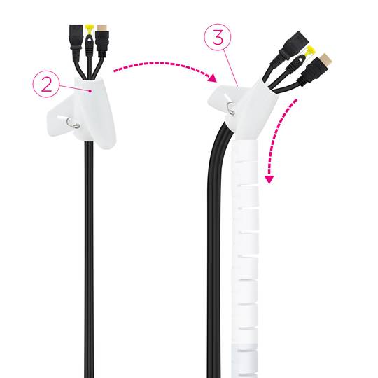 Organisateur de câbles. Gaine blanche avec clip 22-27 mm longueur 1 m