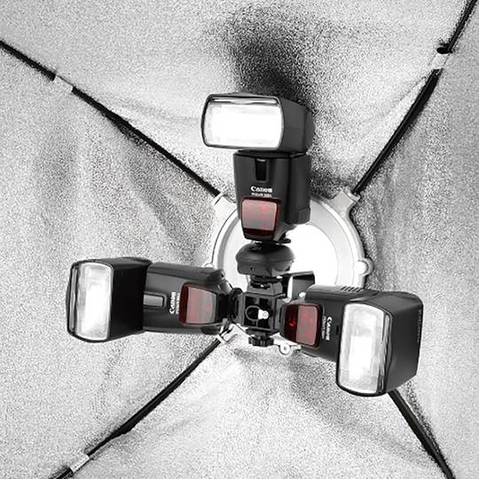 Fixació 3 flaix a softbox o paraigües