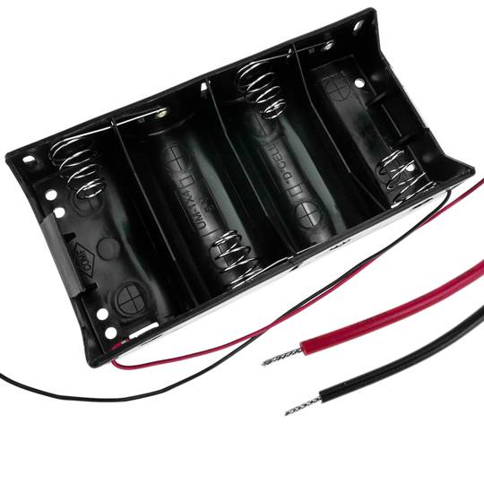 Compartimento das pilhas. Suporte de bateria plano para 4 pilhas D LR20 R20 1.5V