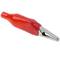 Red crocodile clip with protection for electrical connections