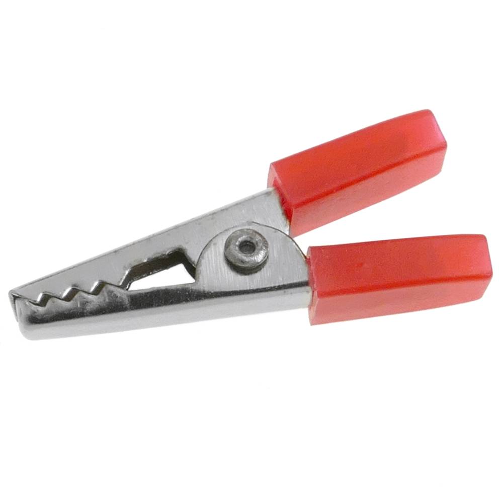 Clip in coccodrillo rosso con maniche isolate per connessioni elettriche  34mm - Cablematic