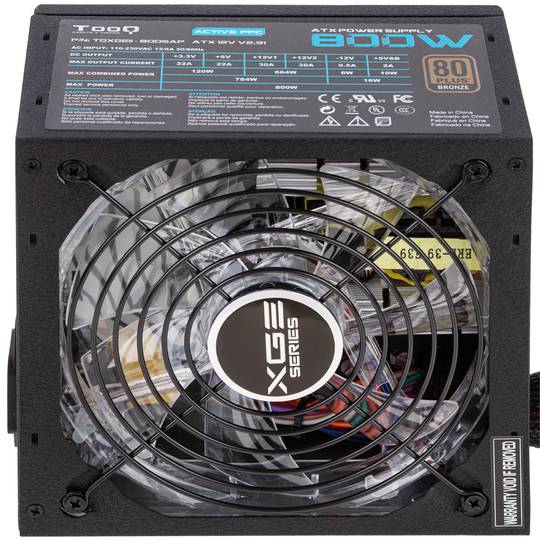 Alimentation TooQ Gaming XGE II avec ventilateur avec LED de 140 mm PFC actif 800 W