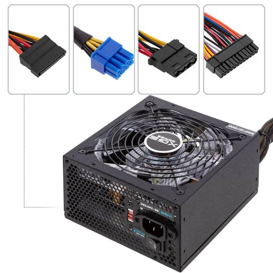 Alimentation TooQ Gaming XGE II avec ventilateur avec LED de 140 mm PFC actif 800 W