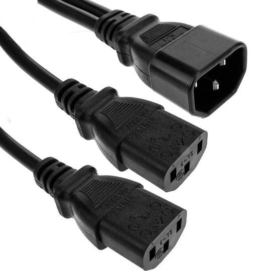 IEC-60320 0.2m voedingskabel (2xC13 / 1xC14)