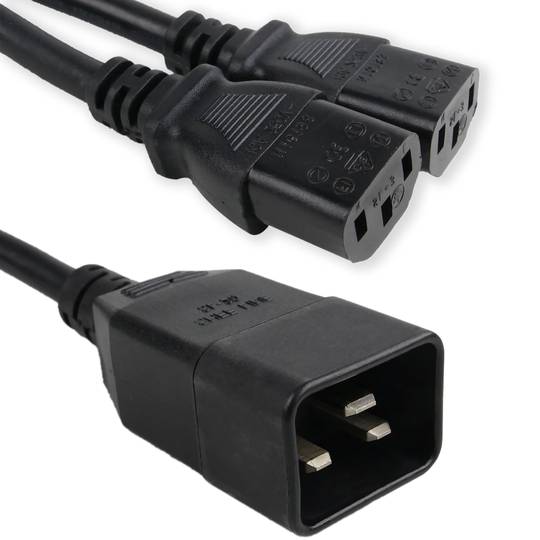 Cable d'alimentació IEC-60320 2 C13 a 1 C20 de 20cm