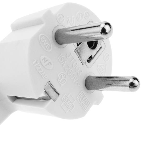Kabel zasilający IEC-60320 C5 do męskiego złącza schuko 1,8 m biały