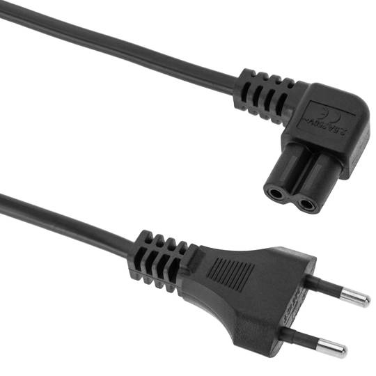 Cable de alimentación eléctrico IEC-60320 de 3 m. Enchufe C7 hembra a bipolar macho acodado