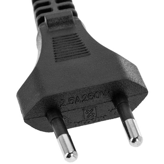 Cable de alimentación eléctrico IEC-60320 de 3 m. Enchufe C7 hembra a bipolar macho acodado
