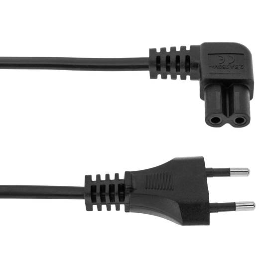 Cable de alimentación eléctrico IEC-60320 de 3 m. Enchufe C7 hembra a bipolar macho acodado