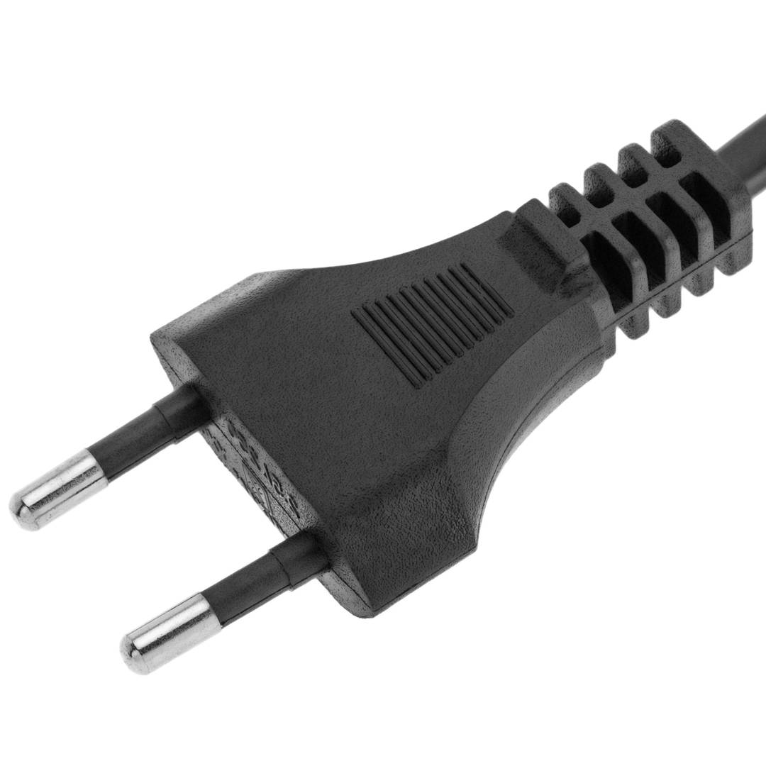 Cable de alimentación eléctrico IEC-60320 de 3 m. Enchufe C7 hembra a bipolar macho acodado