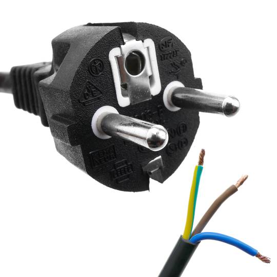 Kabel zasilający H05VV-F 1 m prosta wtyczka Schuko do zacisków 3x1,50 mm²