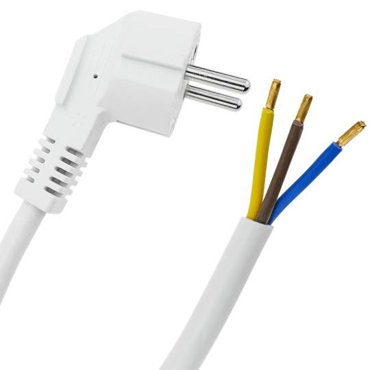 Kabel zasilający H05VV-F 3 metry od wtyczki Schuko do zacisków 3x1,50 mm² biały