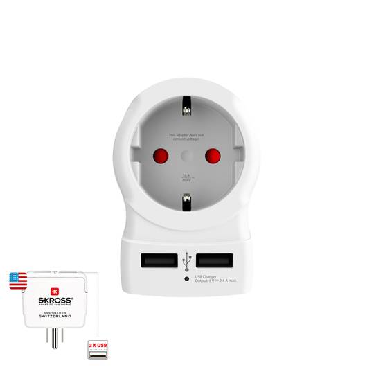 Adaptador de tomada europeu para EUA com duas portas USB Skross 1500281