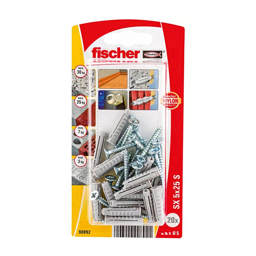 Pack of 20 units screw and plug 5x25mm Fischer 90892